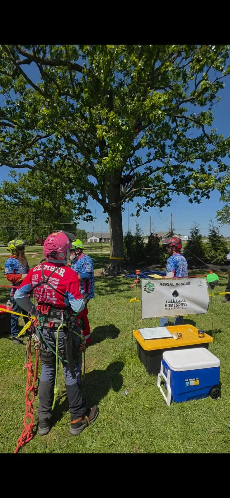 Crew at a Home Grove aerial rescue training event in the park